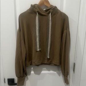 Ramy Brook Olive Green Hoodie with Silver Accents, Size Small (fits oversized)